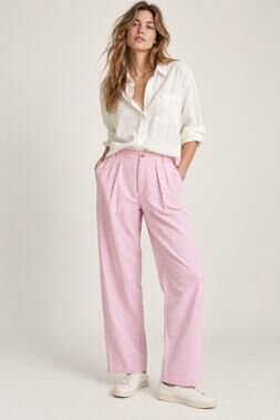 Denimist Double Pleat Wide Leg Pants Pink Seersucker Stripe NWT